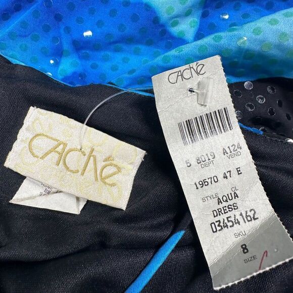 Vintage Cache Y2k 90s One Shoulder Rose Sequin Dress Asymmetric Hem Floral - Picture 8 of 9